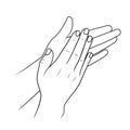 clapping hands or applauding, linear illustration or sketch by black stroke