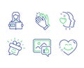 Clapping hands, Smile and Like photo icons set. Woman read, Heart and Smile face signs. Vector