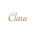 Clara - Female name . Gold 3D icon on white background. Decorative font. Template, signature logo.