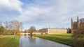 Clare & King`s College and cam river viewed in the morning in Cambridge University, Cambridge city, England. Royalty Free Stock Photo