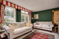 Green and white painted cottage living room Royalty Free Stock Photo