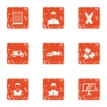 Clarification icons set, grunge style