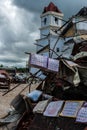 Clarin church destroyed, calendars in wreckage