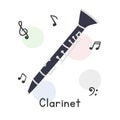 Clarinet clipart cartoon style. Simple clarinet single-reed woodwind instrument flat vector illustration. Clarinet vector design Royalty Free Stock Photo