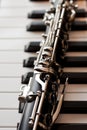 Clarinet lying on piano keys Royalty Free Stock Photo