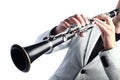 Clarinet player. Clarinetist hands playing woodwind instrument Royalty Free Stock Photo