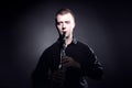 Clarinet player classical musician portrait. Clarinetist playing woodwind Royalty Free Stock Photo