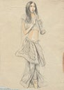 Clarinet player. An hand drawn full sized illustration, original Royalty Free Stock Photo