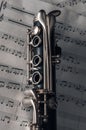 clarinet with sheet music,close shot of clarinet with sheet music. Royalty Free Stock Photo