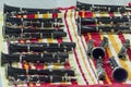 Clarinets resting on a beach towel at rehearsal Royalty Free Stock Photo