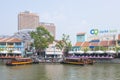 CLARK QUAY, SINGAPORE - OCTOBER 11, 2015: tourist boat cruising Royalty Free Stock Photo