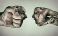 Clash of two fists on light background Royalty Free Stock Photo