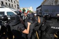 Clashes between the gendarmerie and protesters during an anti-government protest in front of the parliament building in Sofia, Bul