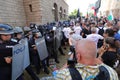 Clashes between the gendarmerie and protesters during an anti-government protest in front of the parliament building in Sofia, Bul