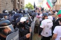 Clashes between the gendarmerie and protesters during an anti-government protest in front of the parliament building in Sofia, Bul