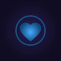 Clasic blue color heart day valentine in circle, logo, sign with gradient on dark purple background for app, for game, for website