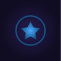 Clasic blue icon star in circle, logo, sign with gradient on dark purple background for app, for game, for website vector