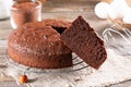 Clasic chocolate sponge cake, selective focus
