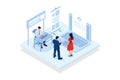 Class access code. Young student joins online class with access code, teaching app, virtual education, distance training,isometric