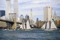 The class B tall ships sailing from Wall Street, Manhattan to the Brooklyn Bridge, New York