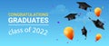 2022 class background hat in air banner. Graduation 2022 class party congrats success design background Royalty Free Stock Photo