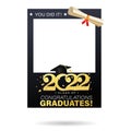 Class of 2022 black and gold design template for graduation photo booth props. Congratulations graduates frame for selfie. Royalty Free Stock Photo