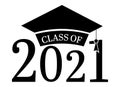 Class of 2021. Congratulations graduates banner with lettering inscription and academic cap