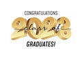 Class of 2023. Congratulations graduates gold graduation concept with 3d text . Flat style vector illustration