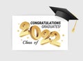 Class of 2022. Congratulations graduates gold graduation concept with 3d text vector illustration Royalty Free Stock Photo