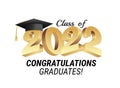 Class of 2022. Congratulations graduates gold graduation concept with 3d text vector illustration