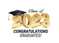 Class of 2023. Congratulations graduates gold graduation concept with 3d text vector illustration