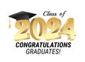 Class of 2024. Congratulations graduates gold graduation concept with 3d text vector illustration