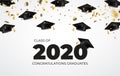 Class of 2020. Congratulations Graduates. Graduation caps flying. Confetti.