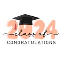 Class of 2024, congratulations. Handwritten text with graduation cap Royalty Free Stock Photo