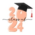 Class of 2024, congratulations. Handwritten text with graduation cap Royalty Free Stock Photo