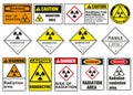 Class 6 danger vector signs. Radiation sign, toxicity sign and poison sign