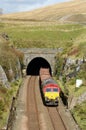 Class 66 diesel emerging from Blea Moor tunnel