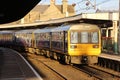 Class 142 and 144 dmu trains at Carnforth station Royalty Free Stock Photo