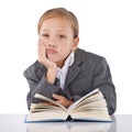 When is class finished. Adorable young girl sitting and looking bored.