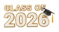 Class of 2026 Gold 3D Graduation Typography with Cap on Transparent Background Royalty Free Stock Photo