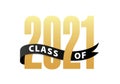 Class of 2021 Gold Lettering Graduation 3d logo with ribbon. Graduate design yearbook Vector illustration Royalty Free Stock Photo