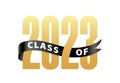 Class of 2023 Gold Lettering Graduation 3d logo with ribbon. Graduate design yearbook Vector illustration Royalty Free Stock Photo