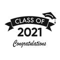 Class of 2021 with Graduation Cap. Flat simple design on white Royalty Free Stock Photo