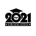 2021 Class of with Graduation Cap. Flat simple design on white background. Cover of card Royalty Free Stock Photo