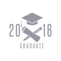 Class 2016 graduation celebration poster design element, cap, diploma and pencil education symbol, congratulation ceremony