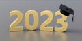 2022 Class Graduation. Gold year number and grad cap on silver grey background