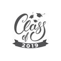 Class of 2019. Graduation lettering concept illustration with grad caps
