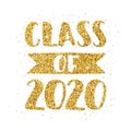 Class of 2020. Hand drawn brush lettering Graduation logo. Template for graduation design, party. Gold Royalty Free Stock Photo