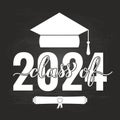 Class of 2024 lettering on chalkboard background. Congratulations to graduates typography poster. Vector template for Royalty Free Stock Photo