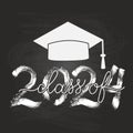 Class of 2024 lettering with graduation cap on chalkboard background. Congratulations to graduates typography poster Royalty Free Stock Photo